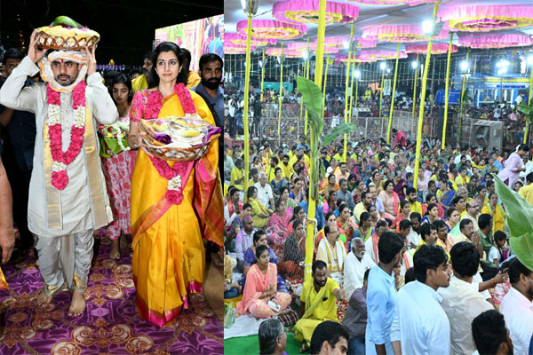 మంగళగిరి శ్రీలక్ష్మీ నరసింహస్వామి కల్యాణోత్సవంలో మంత్రి నారా లోకేష్ దంపతులు